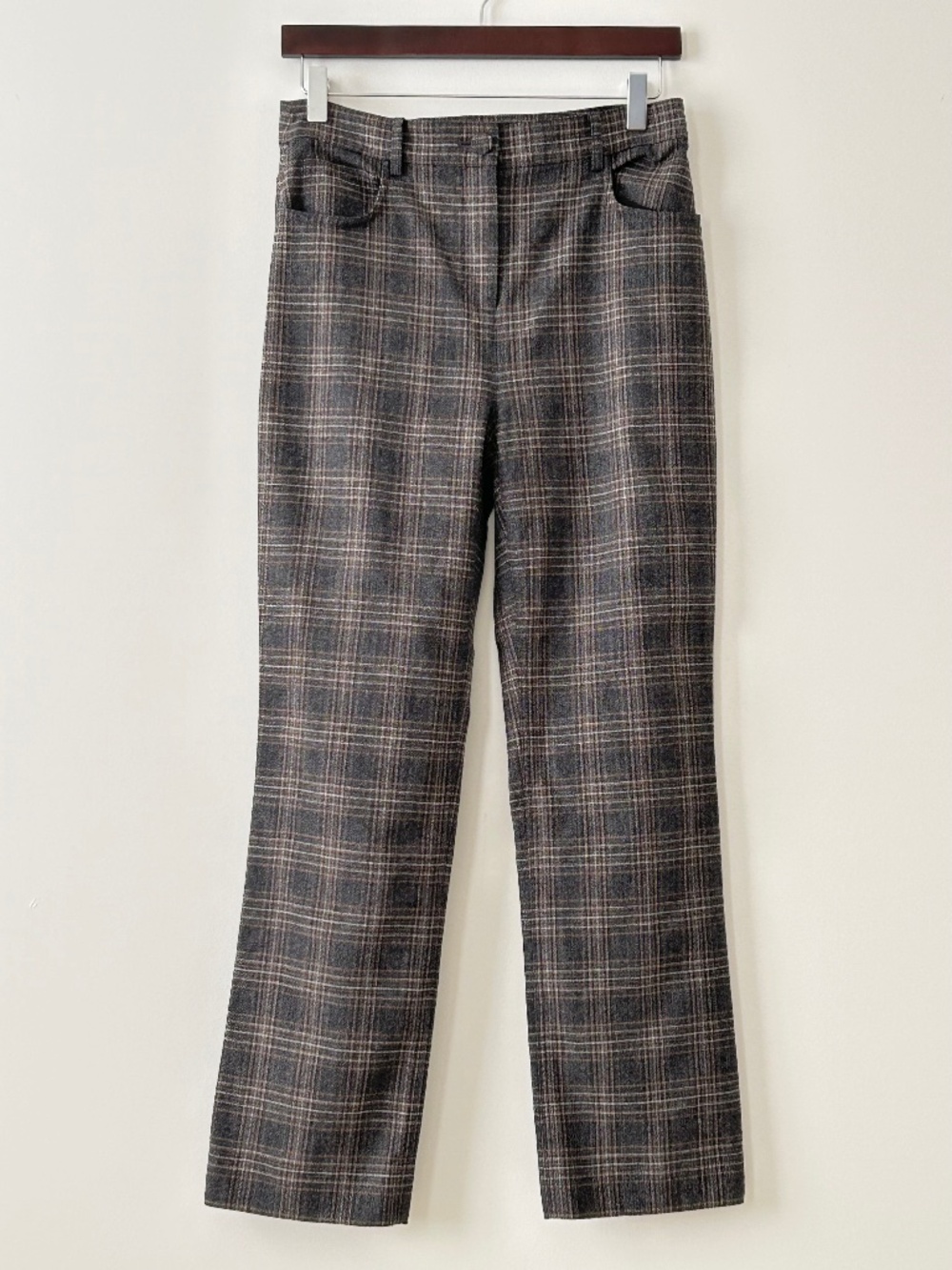 Theory Wool Auburn Plaid Straight Leg Pants